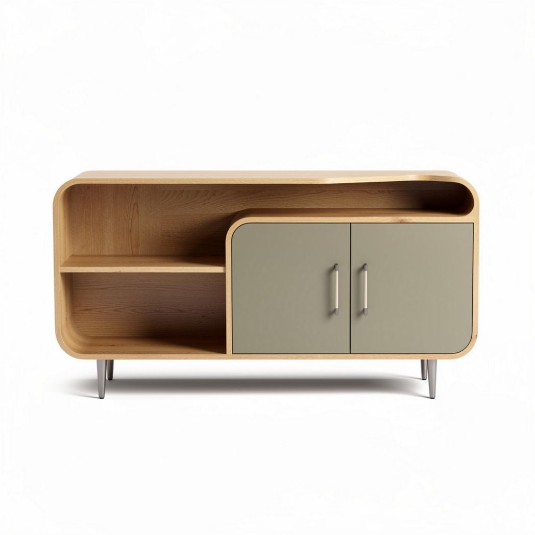 Houten tv-meubel met groene deuren en afmetingen 120 x 40 x 70cm
