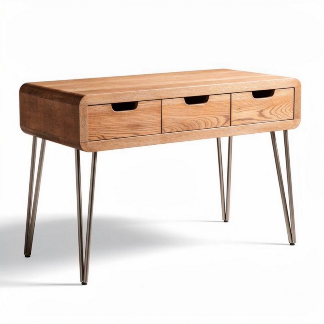 Houten bureau met drie lades en metalen poten 120 x 60 x 75cm