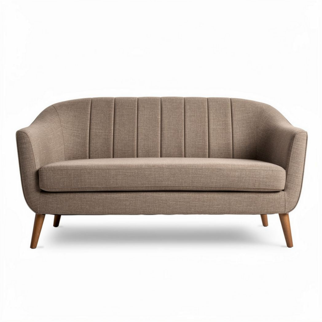 Tweed banken met afgeronde rugleuning en houten poten 190 x 80 x 82cm
