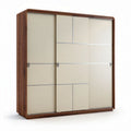 Kast met schuifdeuren in beige en houtafwerking van 200 x 200 x 50 cm
