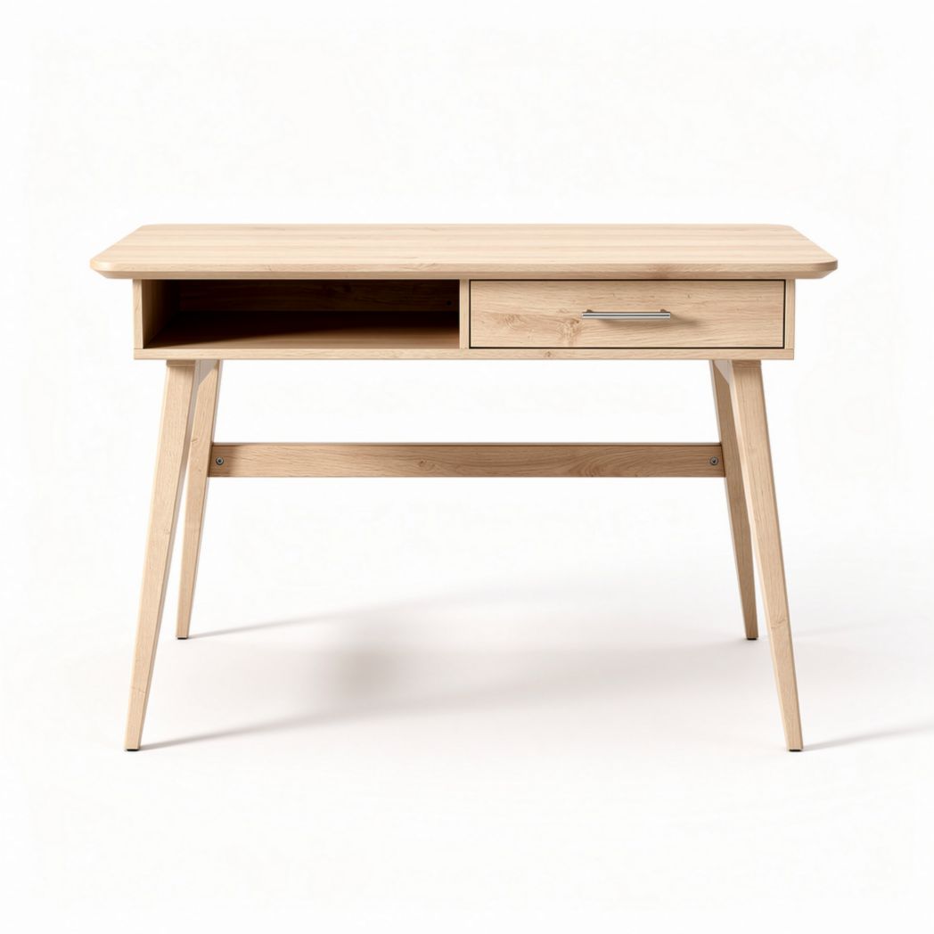 Houten bureau met lade 120 x 60 x 75cm in natuurlijke kleur
