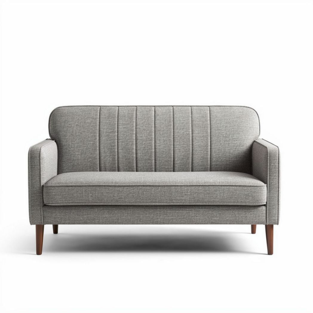 Grijs stoffen bankstel voor woonkamer met houten poten 150 x 80 x 70cm