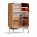 Houten kast met glazen deuren en metalen poten 80 x 50 x 120cm