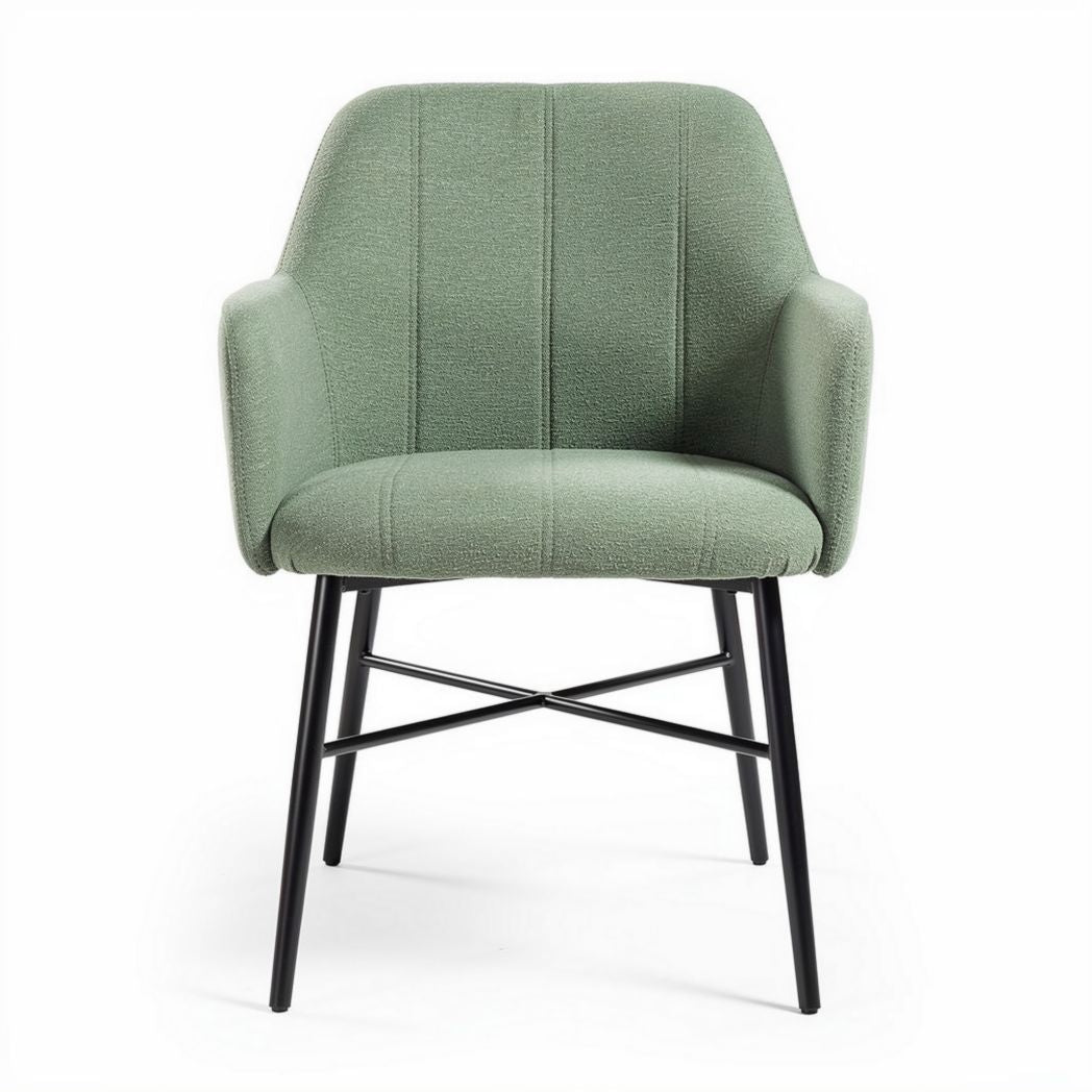 Stoel met zwart metalen frame en groene stof bekleding 55 x 55 x 80cm